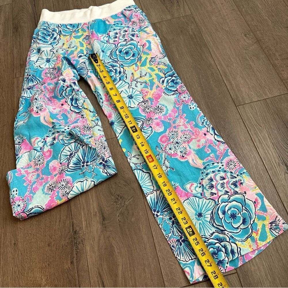 Lilly Pulitzer Bali Blue Once Upon A Tide Linen Palazzo Pants Size S Mid Rise - Picture 10 of 12